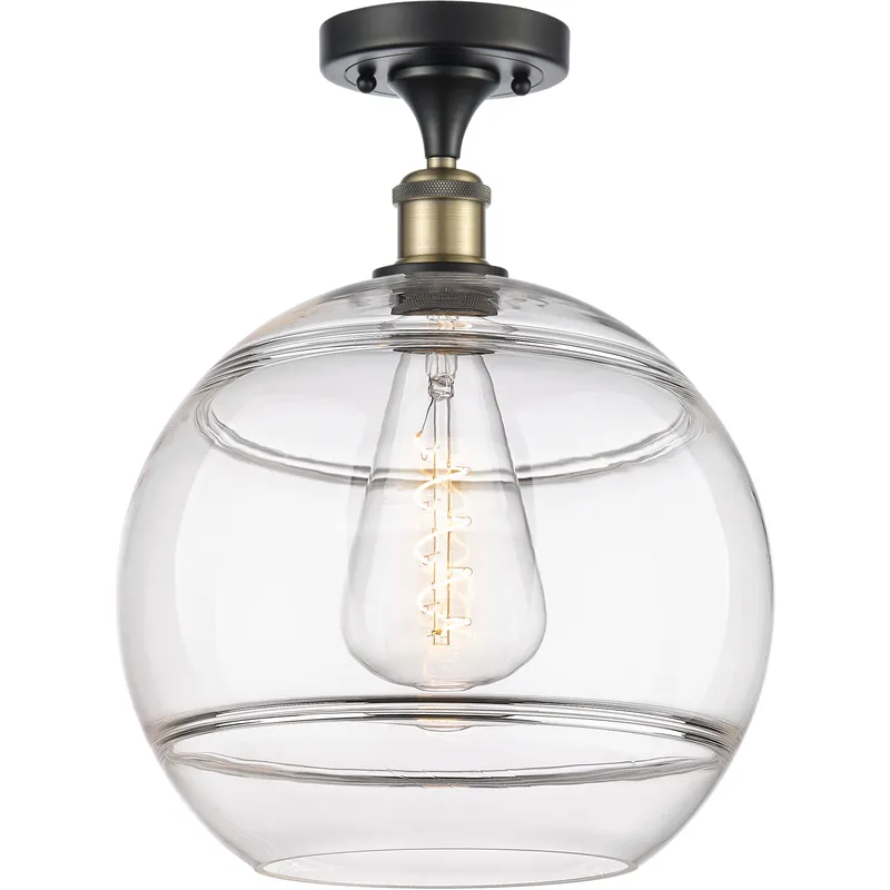 Edison Rochester 1 Light 12 inch Black Antique Brass Semi-Flush Mount Ceiling Light in Clear Glass