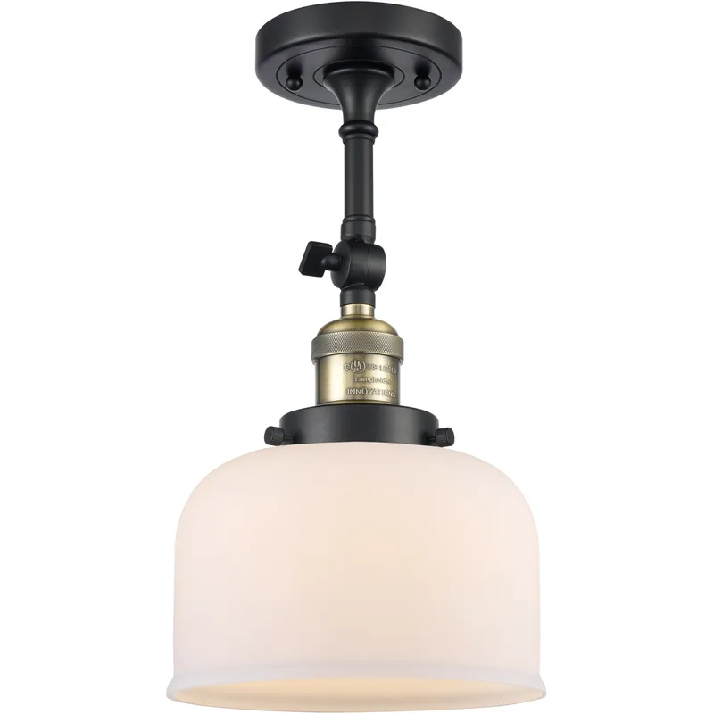 Franklin Restoration Large Bell 1 Light 8 inch Black Antique Brass Semi-Flush Mount Ceiling Light in Matte White Glass, Franklin Restoration