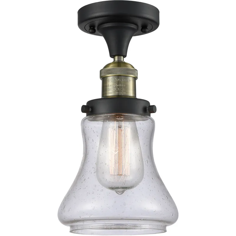 Franklin Restoration Bellmont LED 6 inch Black Antique Brass Semi-Flush Mount Ceiling Light in Seedy Glass, Franklin Restoration