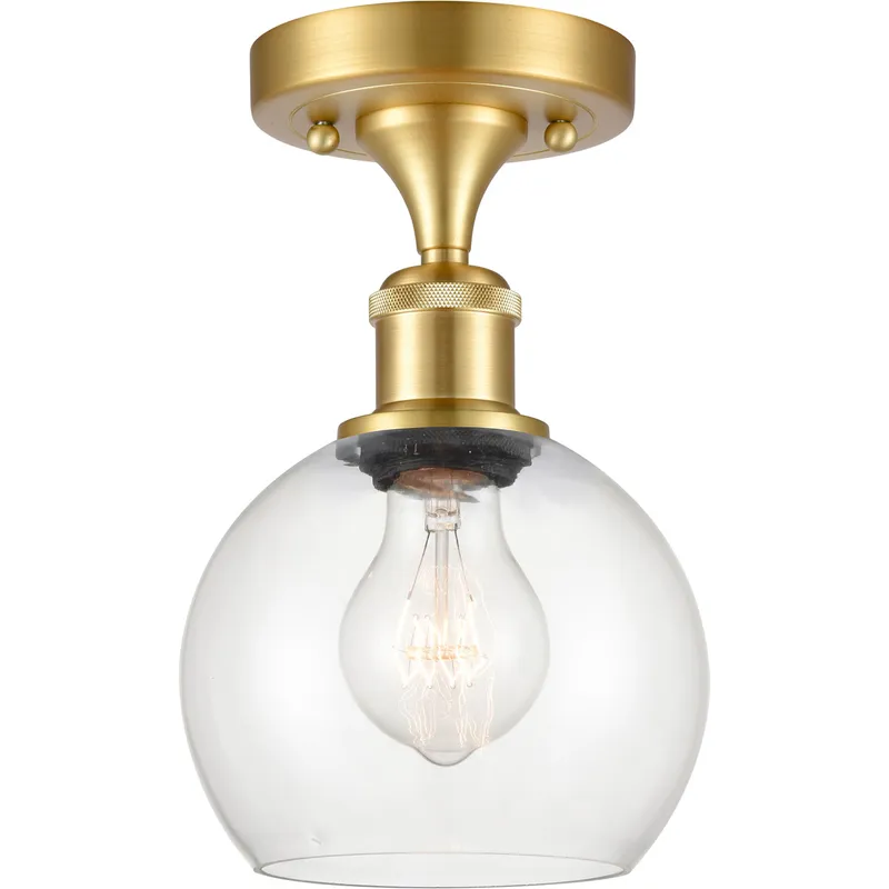 Ballston Athens LED 6 inch Satin Gold Semi-Flush Mount Ceiling Light in Clear Glass