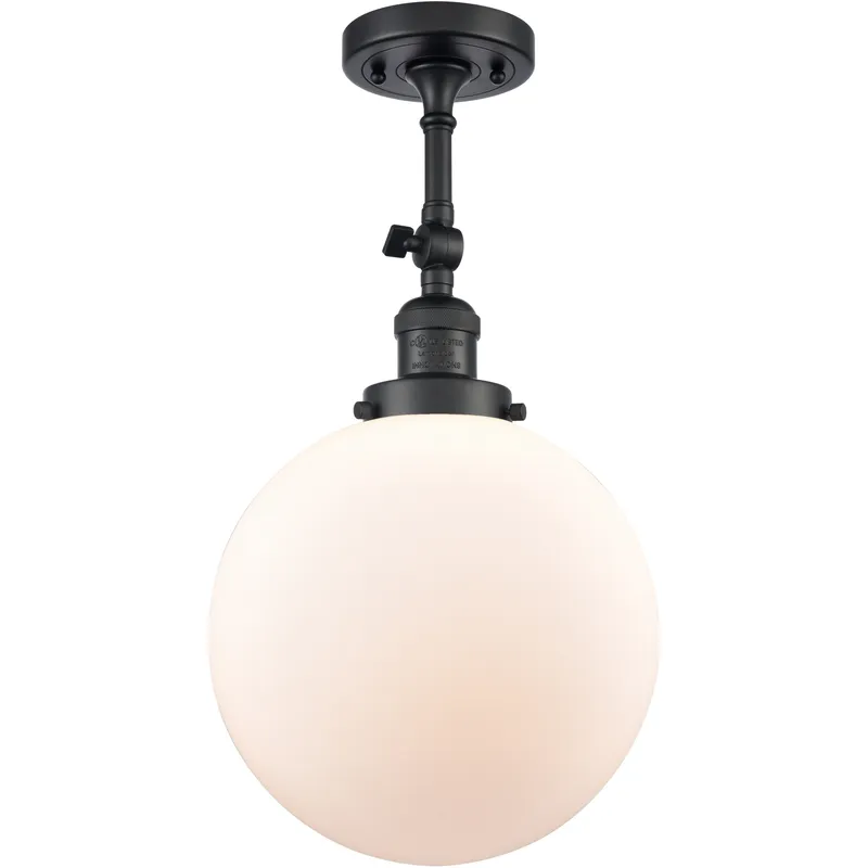 Franklin Restoration X-Large Beacon LED 10 inch Matte Black Semi-Flush Mount Ceiling Light in Matte White Glass, Franklin Restoration