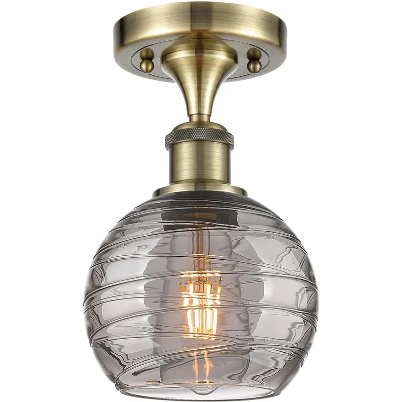 Ballston Athens Deco Swirl 1 Light 5.88 inch Antique Brass Semi-Flush Mount Ceiling Light