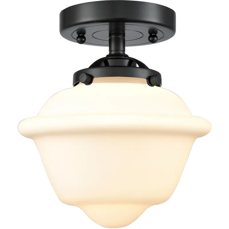 Nouveau Small Oxford 1 Light 8 inch Oil Rubbed Bronze Semi-Flush Mount Ceiling Light in Matte White Glass, Nouveau