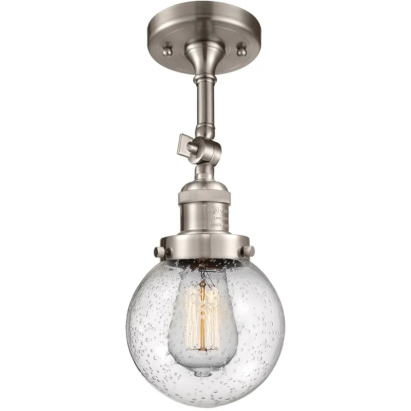 Franklin Restoration Beacon 1 Light 6 inch Brushed Satin Nickel Semi-Flush Mount Ceiling Light in Seedy Glass, Franklin Restoration