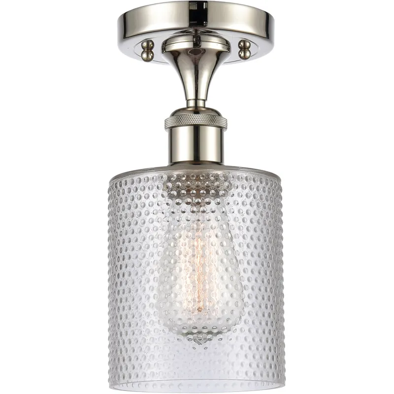 Ballston Cobbleskill 1 Light 5 inch Polished Nickel Semi-Flush Mount Ceiling Light in Clear Glass, Ballston