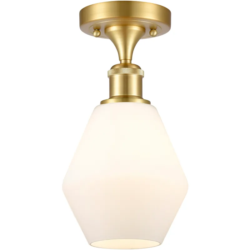 Ballston Cindyrella LED 6 inch Satin Gold Semi-Flush Mount Ceiling Light in Cased Matte White Glass