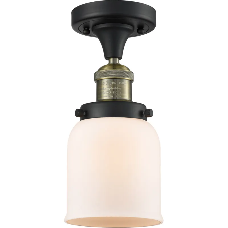 Franklin Restoration Small Bell 1 Light 5 inch Black Antique Brass Semi-Flush Mount Ceiling Light in Matte White Glass, Franklin Restoration
