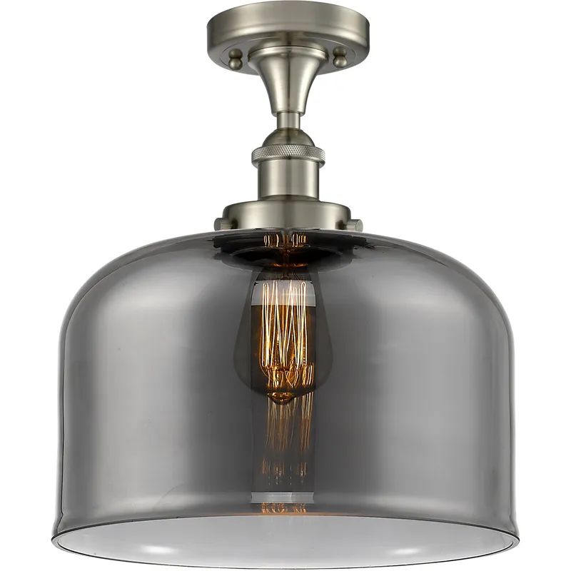 Ballston Large Bell 1 Light 8 inch White and Polished Chrome Semi-Flush Mount Ceiling Light in Plated Smoke Glass