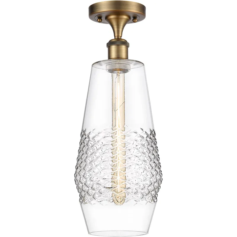 Ballston Windham LED 7 inch Brushed Brass Semi-Flush Mount Ceiling Light in Clear Glass
