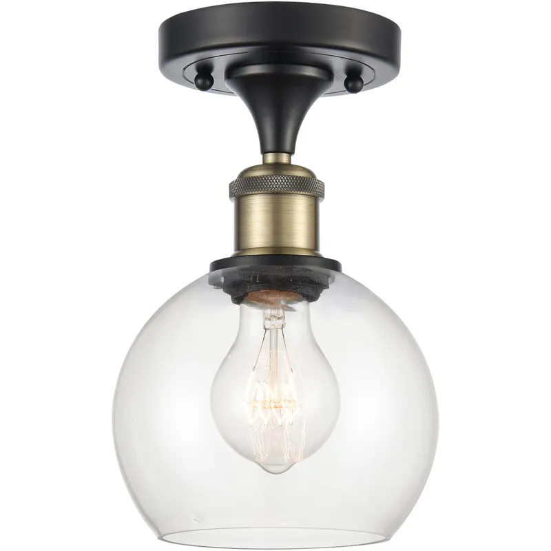 Ballston Athens LED 6 inch Black Antique Brass Semi-Flush Mount Ceiling Light in Clear Glass