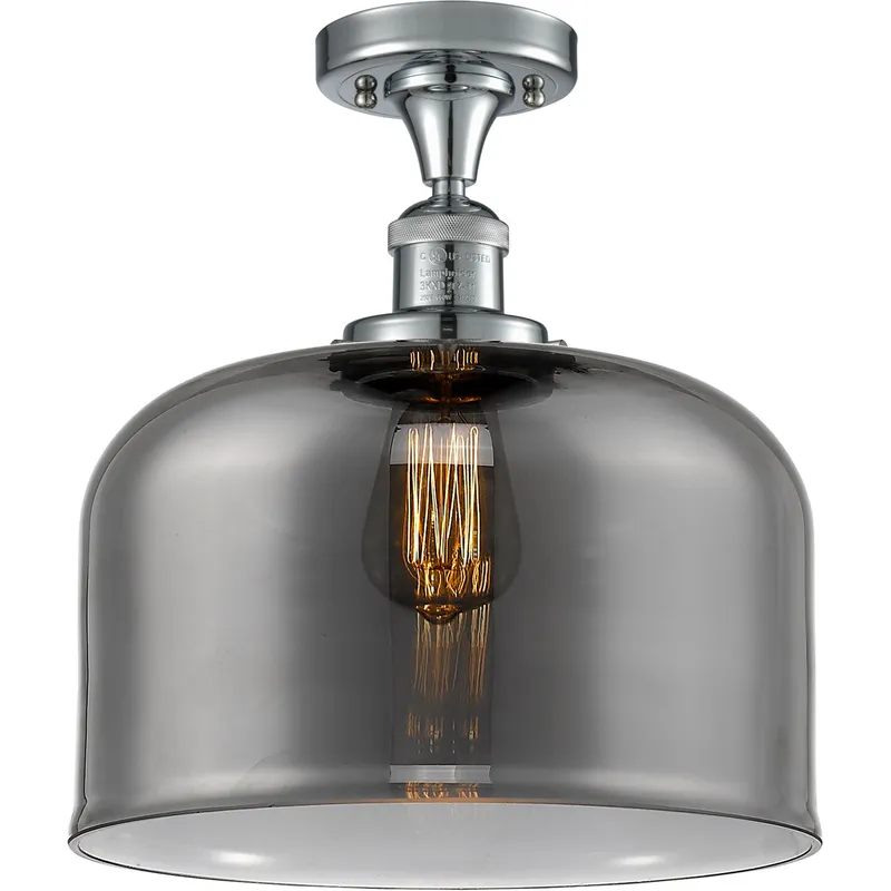 Franklin Restoration X-Large Bell LED 12 inch Polished Chrome Semi-Flush Mount Ceiling Light in Plated Smoke Glass, Franklin Restoration