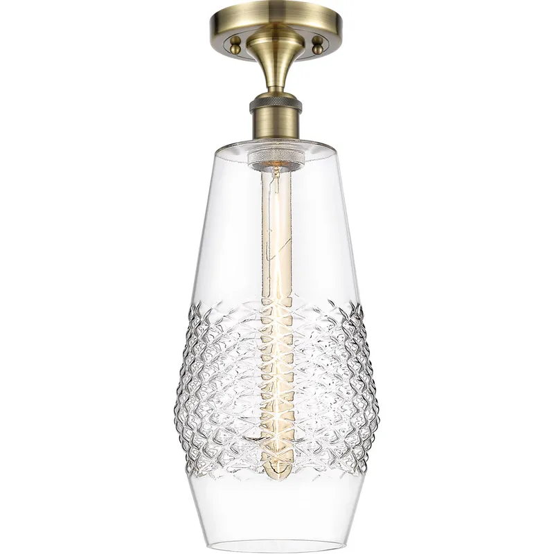 Ballston Windham LED 7 inch Antique Brass Semi-Flush Mount Ceiling Light in Clear Glass