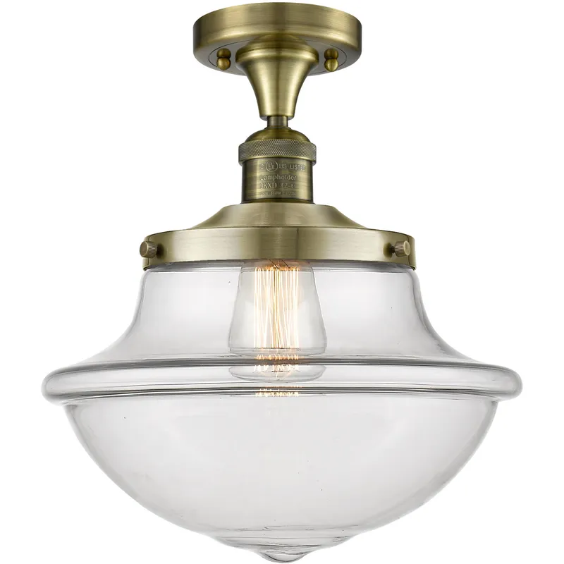Franklin Restoration Large Oxford 1 Light 12 inch Antique Brass Semi-Flush Mount Ceiling Light, Franklin Restoration