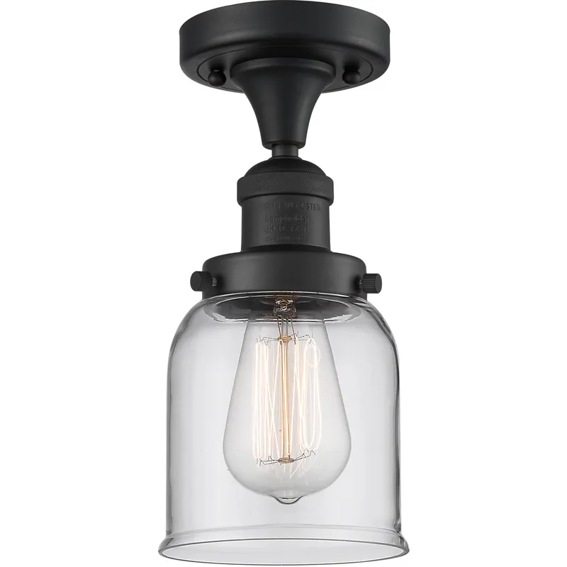 Franklin Restoration Small Bell 1 Light 5 inch Matte Black Semi-Flush Mount Ceiling Light in Clear Glass, Franklin Restoration