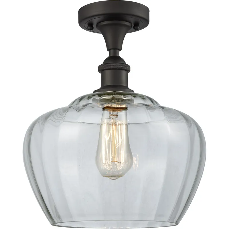 Ballston Large Fenton 1 Light 11 inch Oil Rubbed Bronze Semi-Flush Mount Ceiling Light in Clear Glass, Ballston