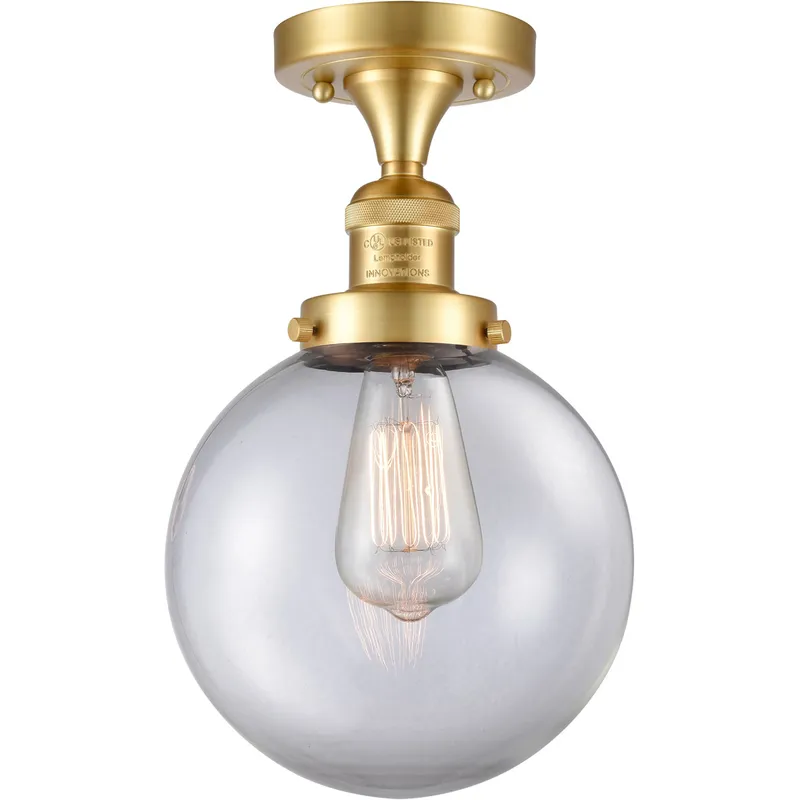 Franklin Restoration Large Beacon 1 Light 8 inch Satin Gold Semi-Flush Mount Ceiling Light in Clear Glass, Franklin Restoration