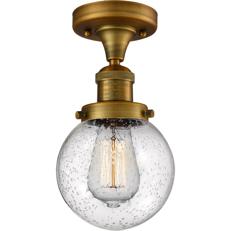 Franklin Restoration Beacon 1 Light 6 inch Brushed Brass Semi-Flush Mount Ceiling Light in Seedy Glass, Franklin Restoration