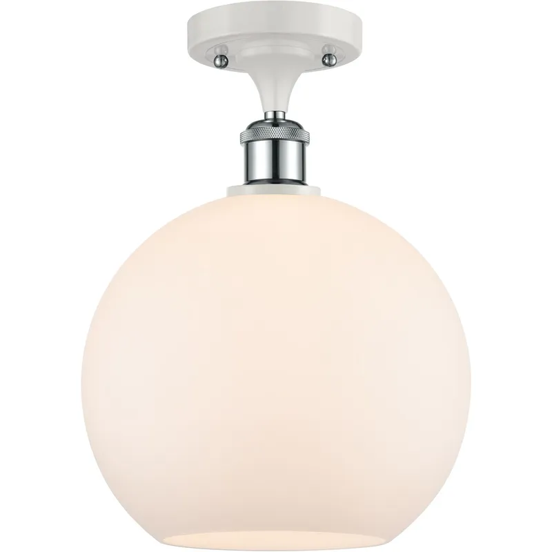 Ballston Large Athens LED 10 inch White and Polished Chrome Semi-Flush Mount Ceiling Light in Matte White Glass, Ballston