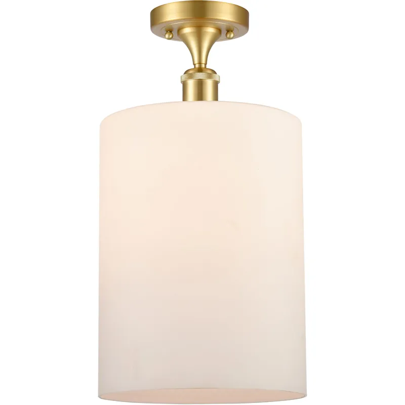 Ballston Large Cobbleskill 1 Light 9 inch Satin Gold Semi-Flush Mount Ceiling Light in Matte White Glass, Ballston