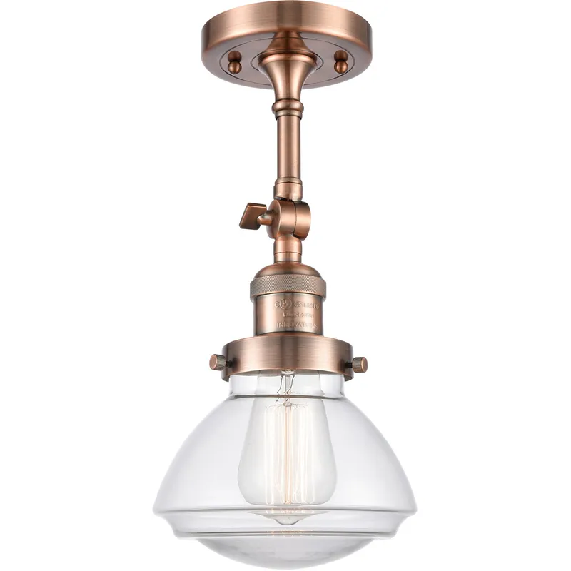 Franklin Restoration Olean LED 7 inch Antique Copper Semi-Flush Mount Ceiling Light in Clear Glass, Franklin Restoration