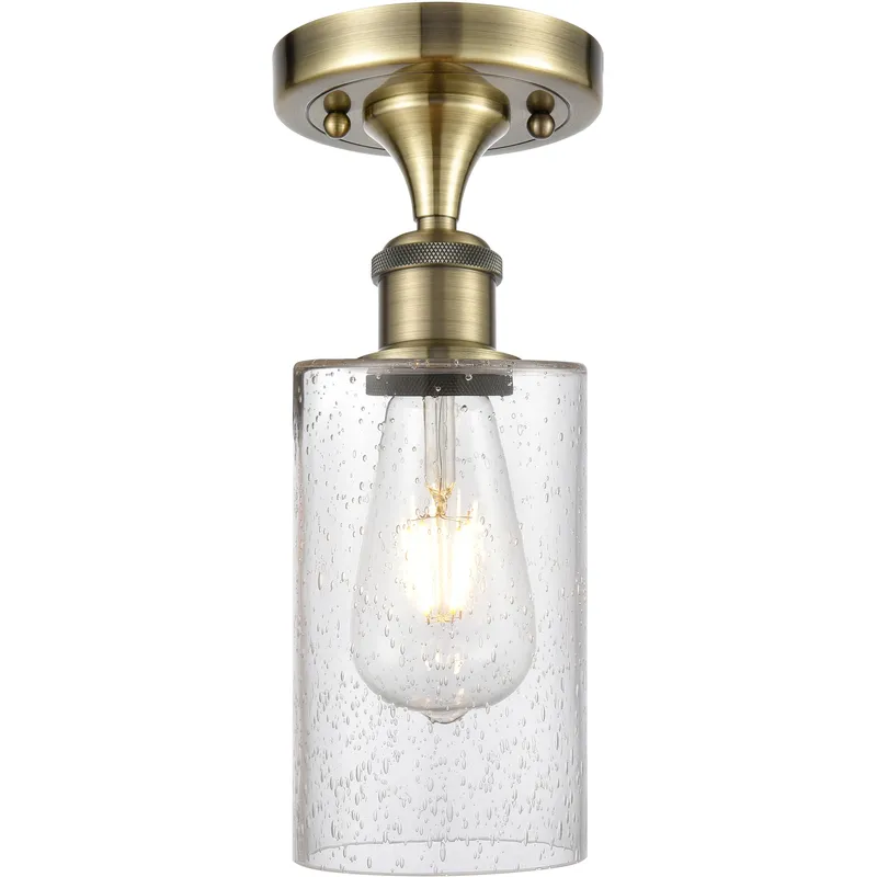 Clymer 1 Light 3.88 inch Antique Brass Semi-Flush Mount Ceiling Light in Seedy Glass