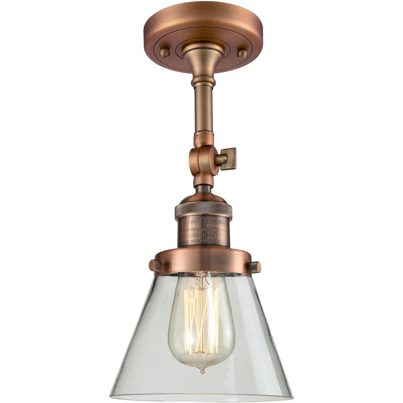 Franklin Restoration Small Cone 1 Light 6 inch Antique Copper Semi-Flush Mount Ceiling Light in Clear Glass, Franklin Restoration