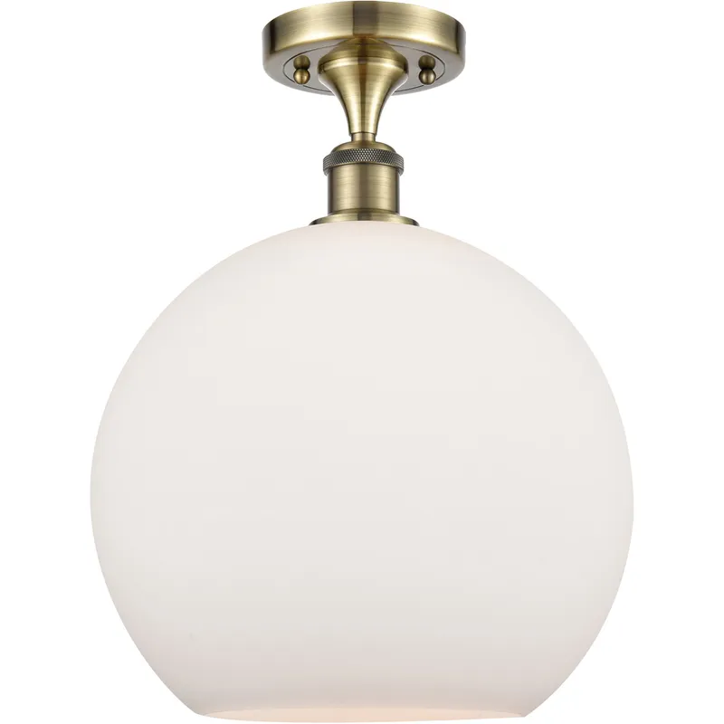 Ballston Athens LED 11.75 inch Antique Brass Semi-Flush Mount Ceiling Light in Matte White Glass