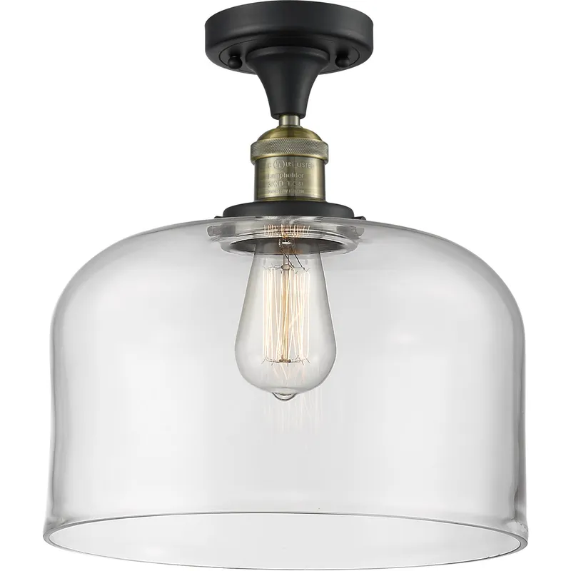 Franklin Restoration X-Large Bell LED 12 inch Black Antique Brass Semi-Flush Mount Ceiling Light in Clear Glass, Franklin Restoration