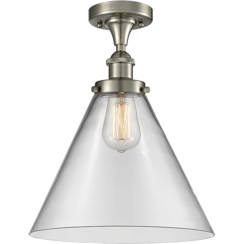 Ballston X-Large Cone 1 Light 8 inch Brushed Satin Nickel Semi-Flush Mount Ceiling Light in Clear Glass