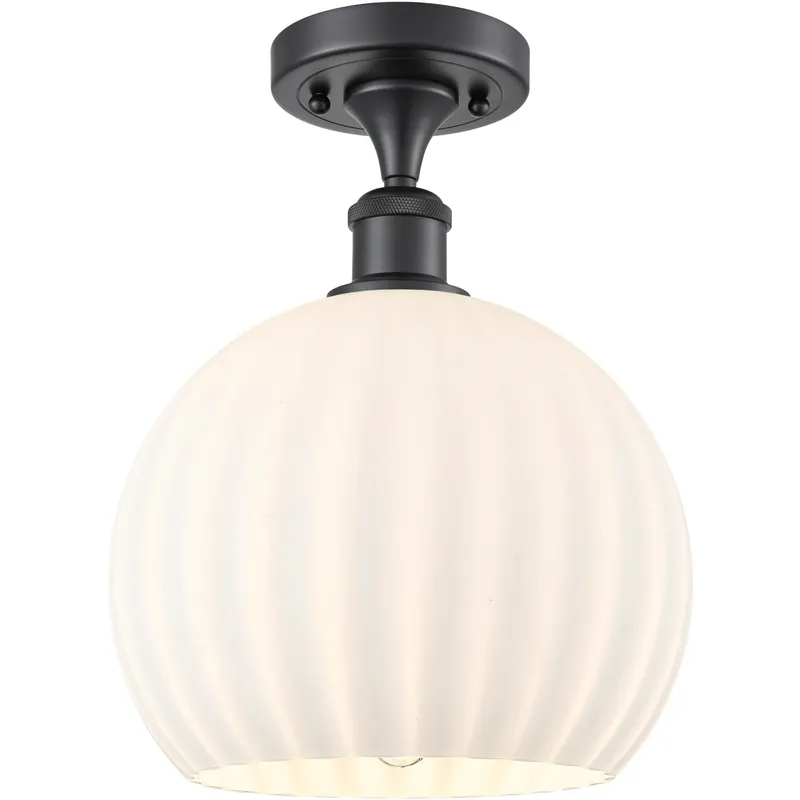 Ballston White Venetian 1 Light 10 inch Matte Black Semi-Flush Mount Ceiling Light