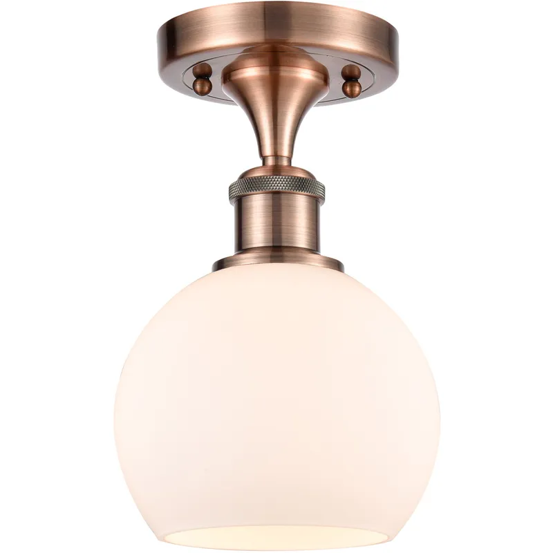 Ballston Athens LED 6 inch Antique Copper Semi-Flush Mount Ceiling Light in Matte White Glass