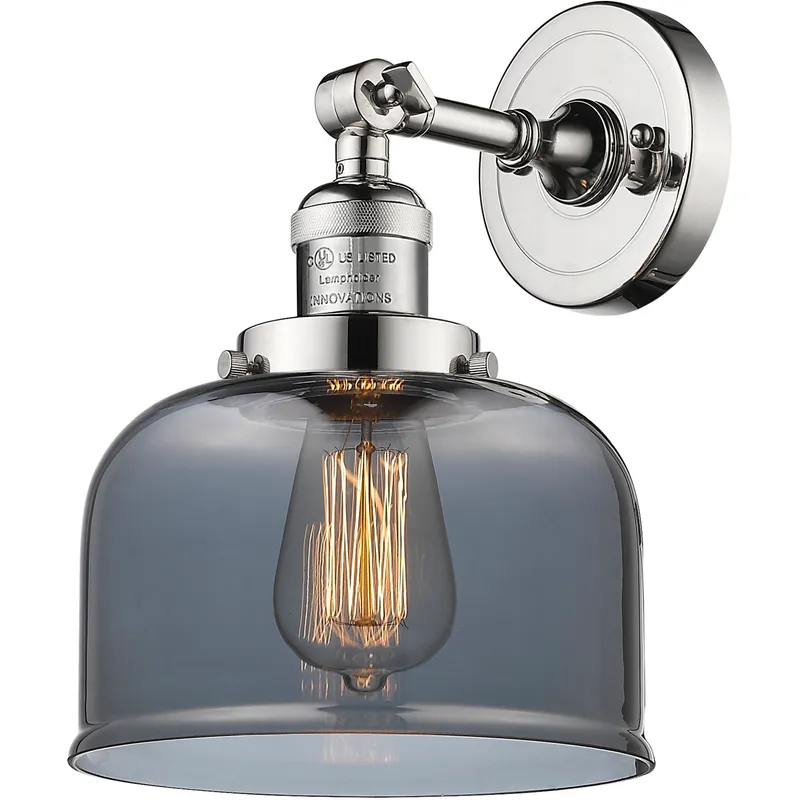 Franklin Restoration Large Bell 1 Light 8 inch Polished Nickel Semi-Flush Mount Ceiling Light in Light Smoke Glass, Franklin Restoration