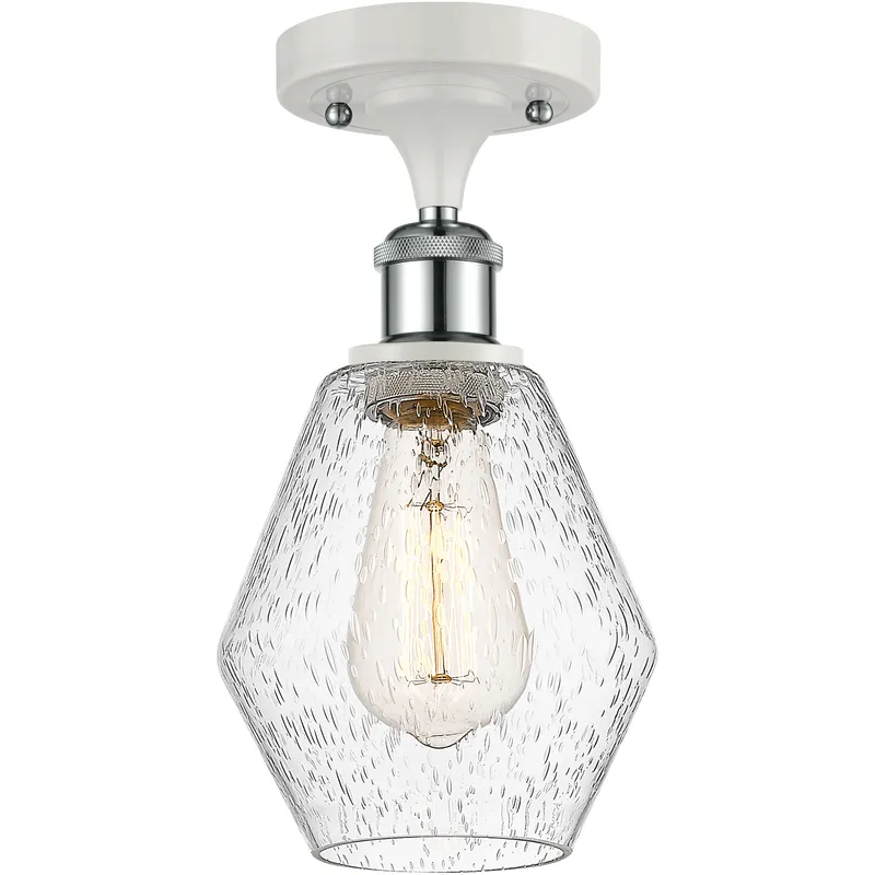 Ballston Cindyrella LED 6 inch White and Polished Chrome Semi-Flush Mount Ceiling Light in Seedy Glass
