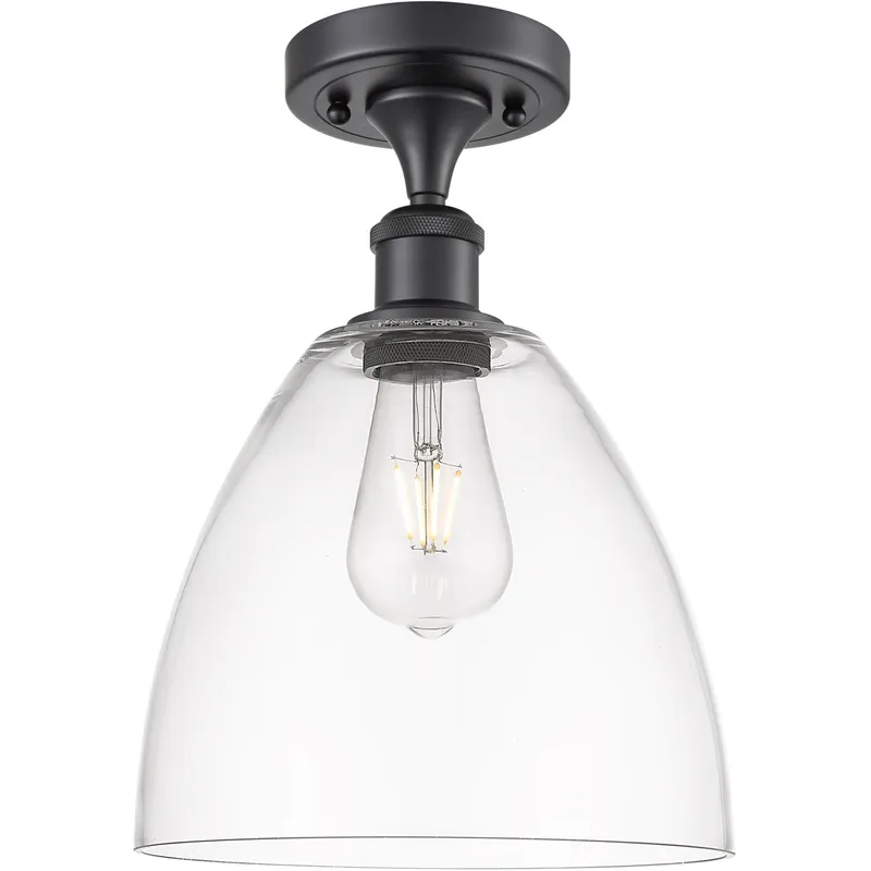 Ballston Dome 1 Light 9 inch Matte Black Semi-Flush Mount Ceiling Light in Clear Glass