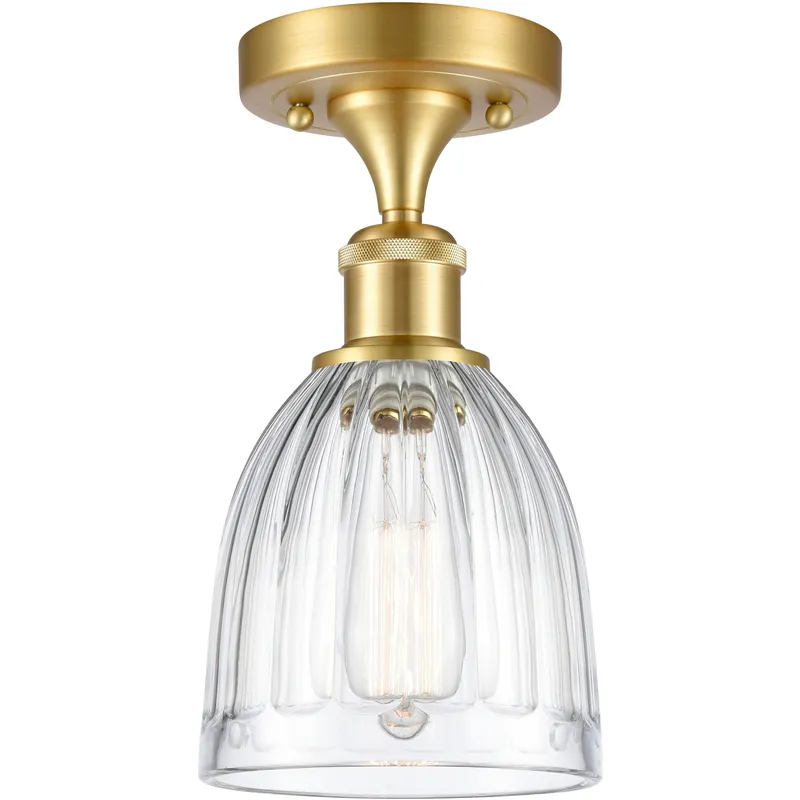 Brookfield 1 Light 5.75 inch Satin Gold Semi-Flush Mount Ceiling Light in Clear Glass