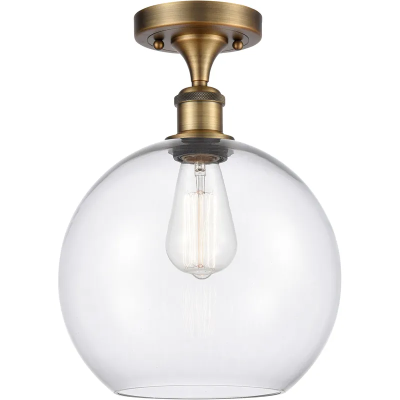 Ballston Large Athens LED 10 inch Brushed Brass Semi-Flush Mount Ceiling Light in Clear Glass, Ballston