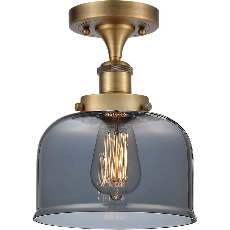 Ballston Large Bell 1 Light 8 inch Matte Black Semi-Flush Mount Ceiling Light in Plated Smoke Glass, Ballston