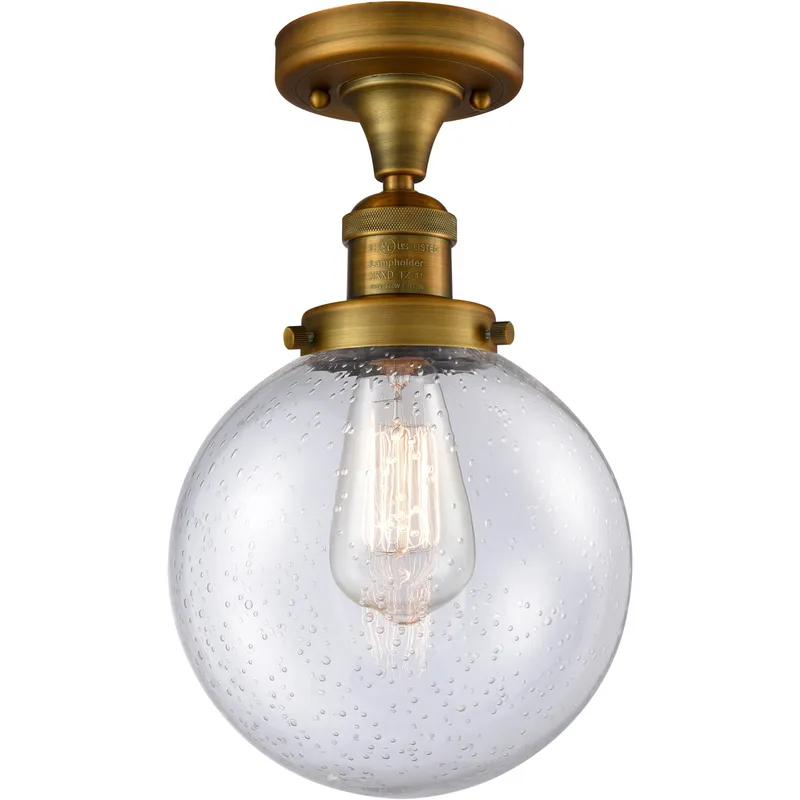Franklin Restoration Large Beacon 1 Light 8 inch Brushed Brass Semi-Flush Mount Ceiling Light in Seedy Glass, Franklin Restoration