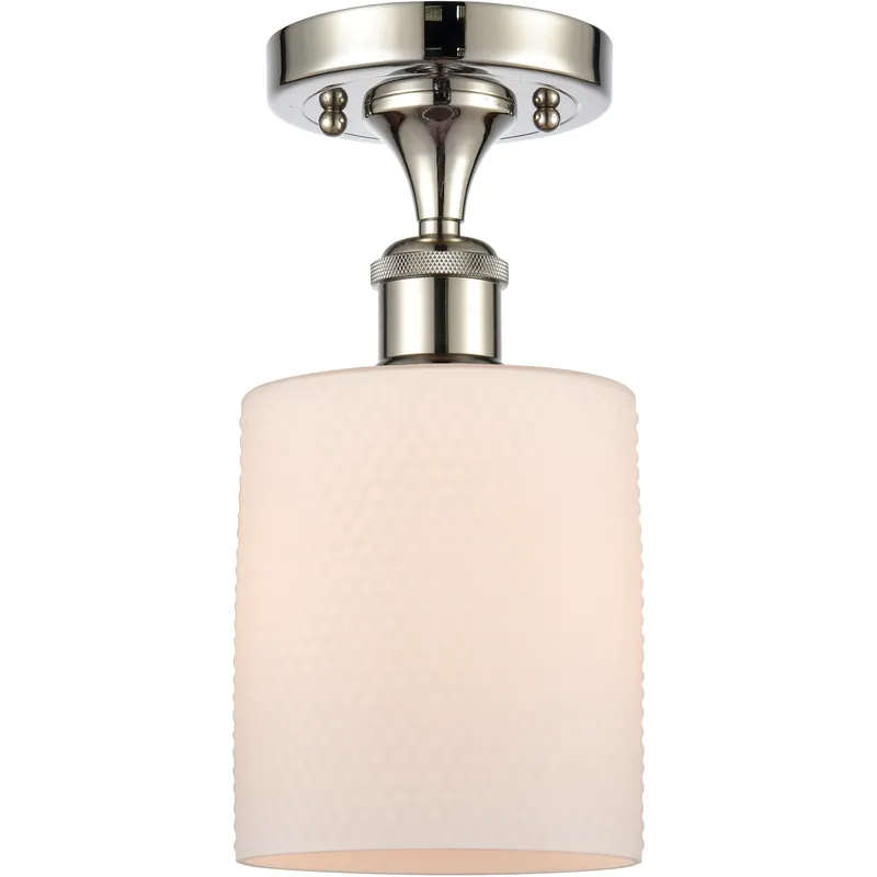 Cobbleskill 1 Light 5 inch Polished Nickel Semi-Flush Mount Ceiling Light in Matte White Glass