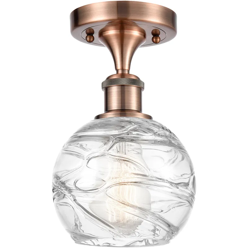 Ballston Small Deco Swirl 1 Light 6 inch Antique Copper Semi-Flush Mount Ceiling Light, Ballston