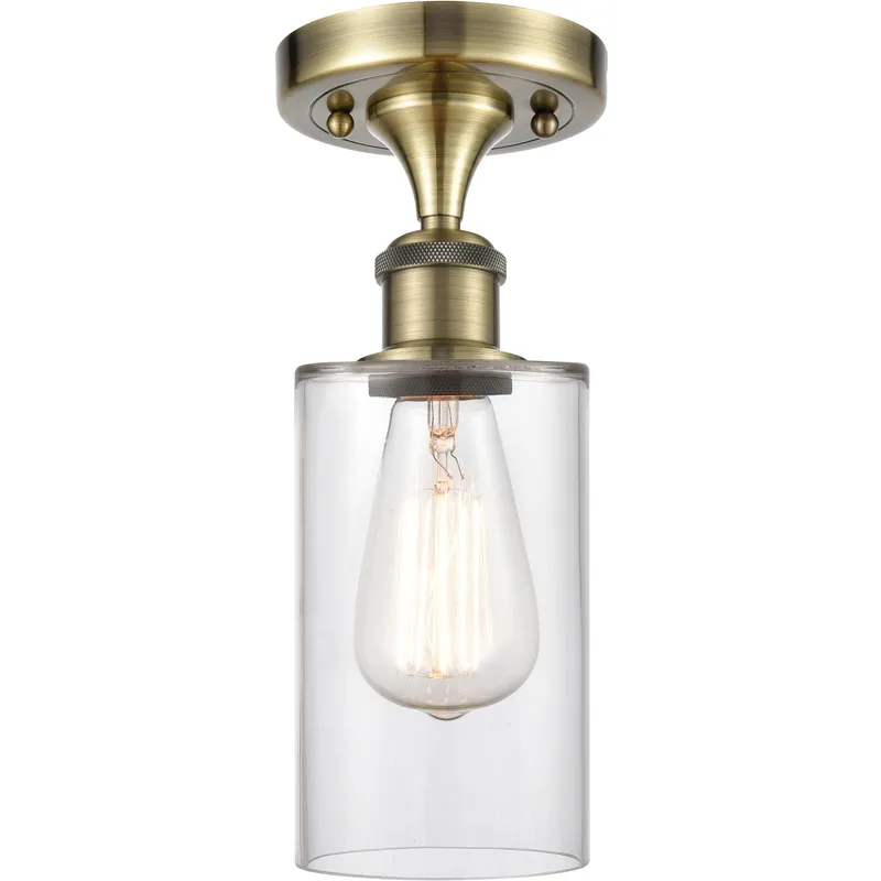 Clymer 1 Light 3.88 inch Antique Brass Semi-Flush Mount Ceiling Light in Clear Glass