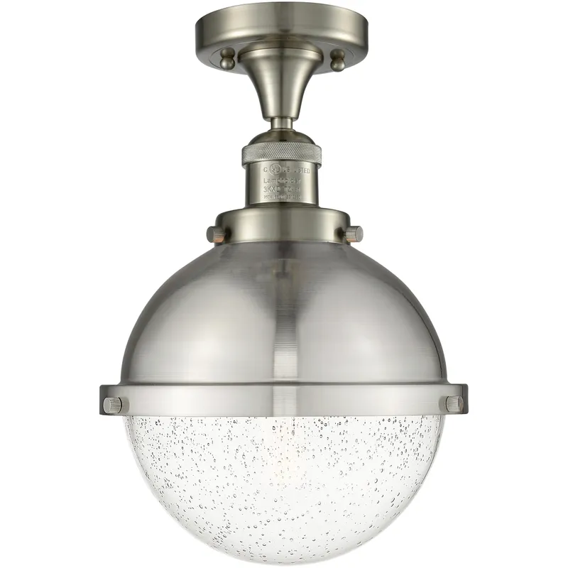 Franklin Restoration Hampden LED 9 inch Brushed Satin Nickel Semi-Flush Mount Ceiling Light in Seedy Glass