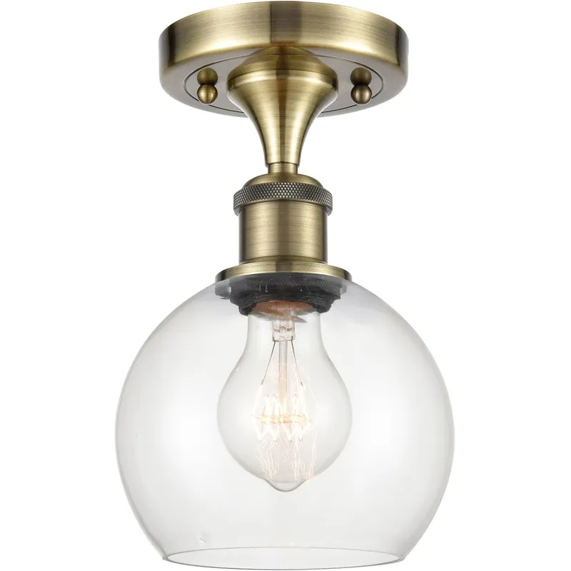 Ballston Athens LED 6 inch Antique Brass Semi-Flush Mount Ceiling Light in Clear Glass