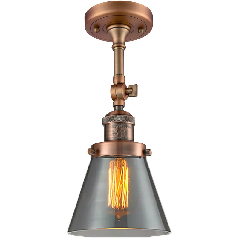 Franklin Restoration Small Cone 1 Light 6 inch Antique Copper Semi-Flush Mount Ceiling Light in Plated Smoke Glass, Franklin Restoration