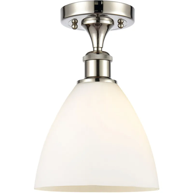 Ballston Dome LED 7.5 inch Polished Nickel Semi-Flush Mount Ceiling Light in Matte White Glass