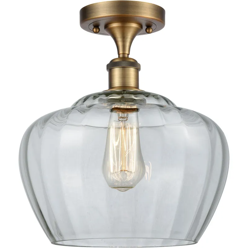 Ballston Large Fenton 1 Light 11 inch Brushed Brass Semi-Flush Mount Ceiling Light in Clear Glass, Ballston