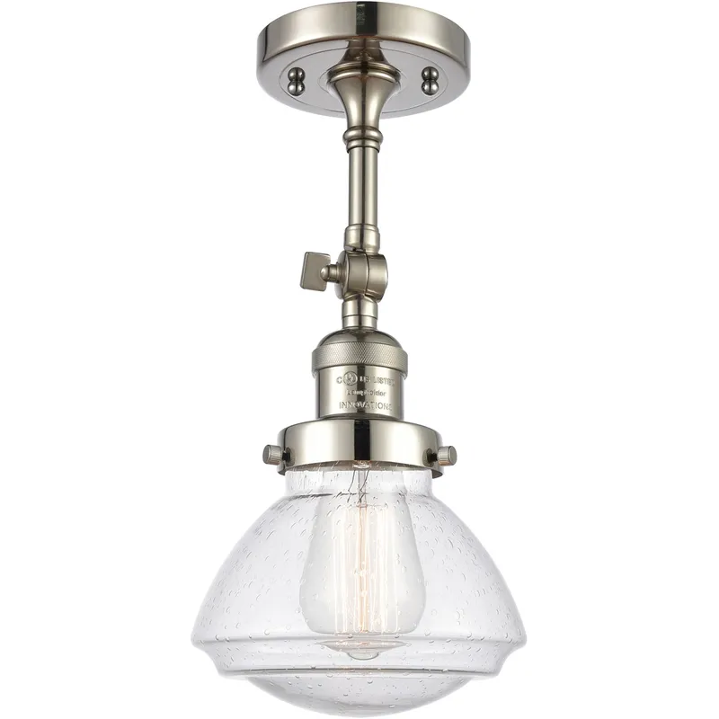 Franklin Restoration Olean LED 6.75 inch Polished Nickel Semi-Flush Mount Ceiling Light in Seedy Glass, Franklin Restoration