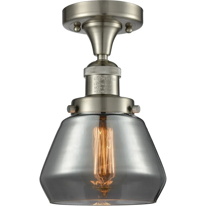 Franklin Restoration Fulton LED 7 inch Brushed Satin Nickel Semi-Flush Mount Ceiling Light in Plated Smoke Glass, Franklin Restoration