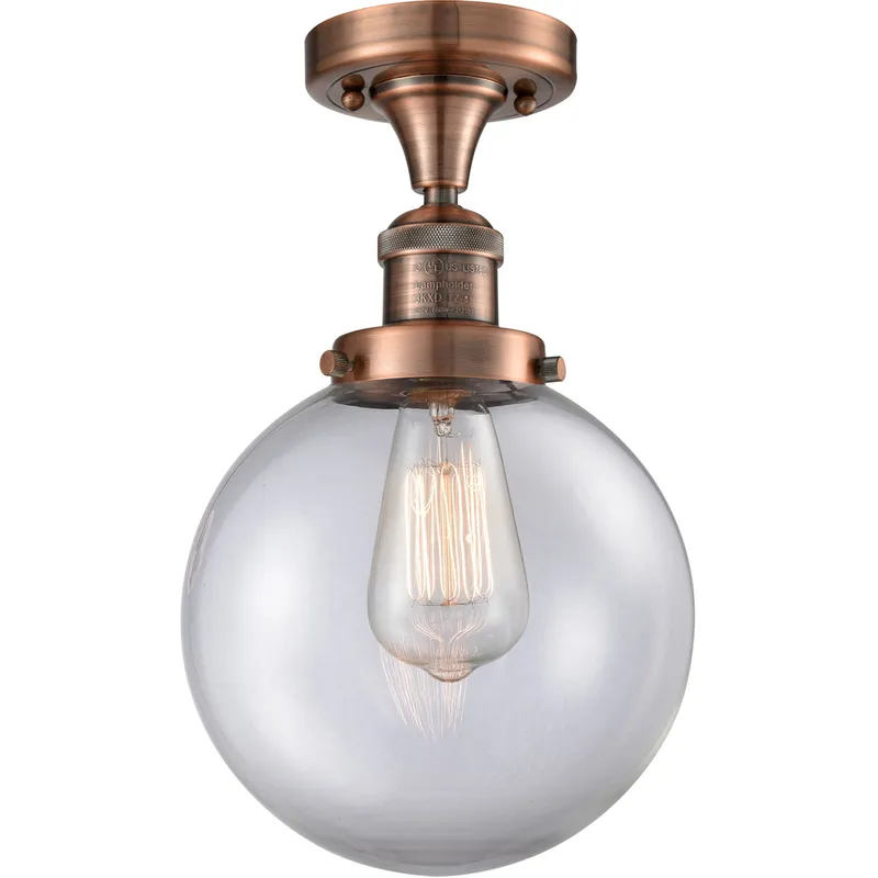 Franklin Restoration Large Beacon 1 Light 8 inch Antique Copper Semi-Flush Mount Ceiling Light in Clear Glass, Franklin Restoration
