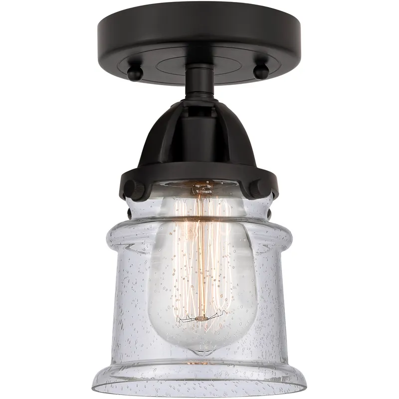 Nouveau 2 Small Canton 1 Light 5 inch Matte Black Semi-Flush Mount Ceiling Light in Seedy Glass